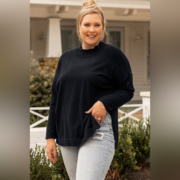 Plus Size Mock Neck Dropped Shoulder Sweater - Picture 1 of 4
